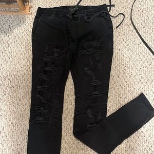 Black PacSun drawstring skinny ripped pants with zipper ankle SZ Small-Long